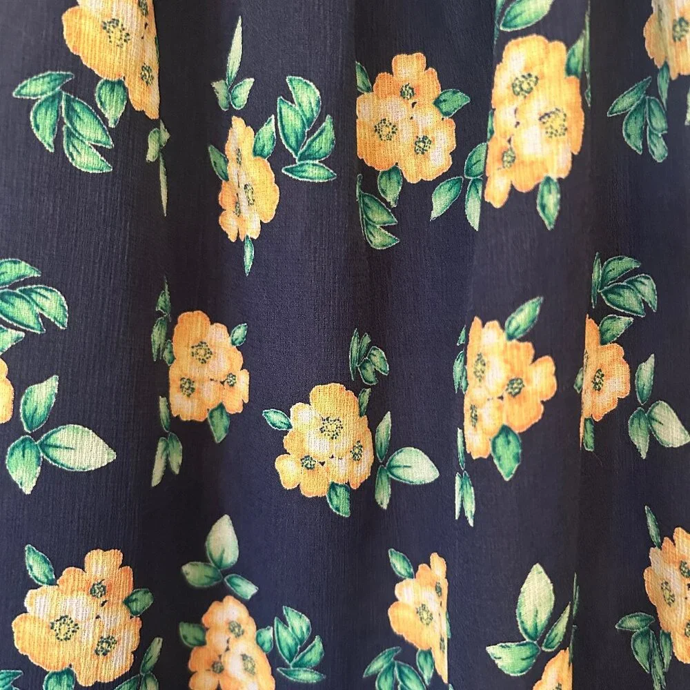 Everly mini dress, green/yellow floral on navy, sz S